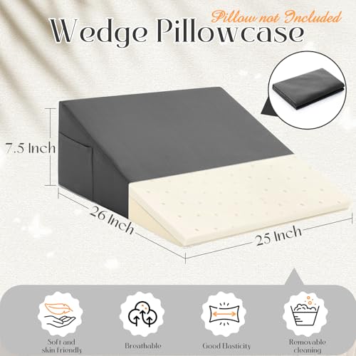 Horbaunal Dark Grey Wedge Pillow Cover with Side Pocket, 26" L