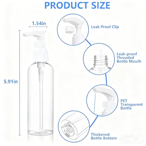 4 Pack TSA Approved Travel Pump Bottles, 3.4 Oz Refillable