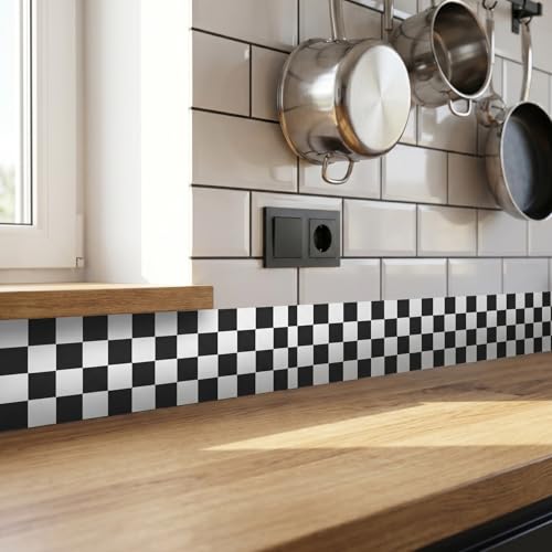 94-Inch Checkered Peel and Stick Bulletin Board Trim - Waterproof PVC for Home & Classroom Decor