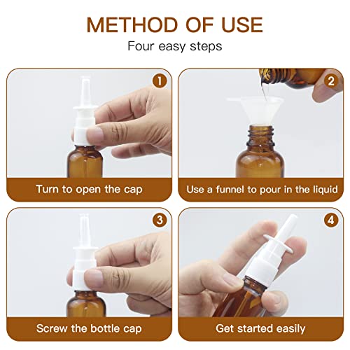 FZENeast 6-Pack 30ml Amber Glass Nasal Spray Bottles with Funnels & Labels