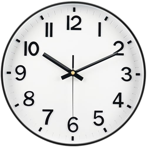 Silent Analog Wall Clock - 12 Inch Battery Operated, Easy-to-Read Design for Home & Office