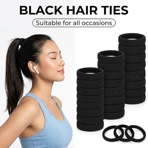 Ayogost Black Hair Ties - 100PCS Seamless No Damage Elastic Ponytail Holders