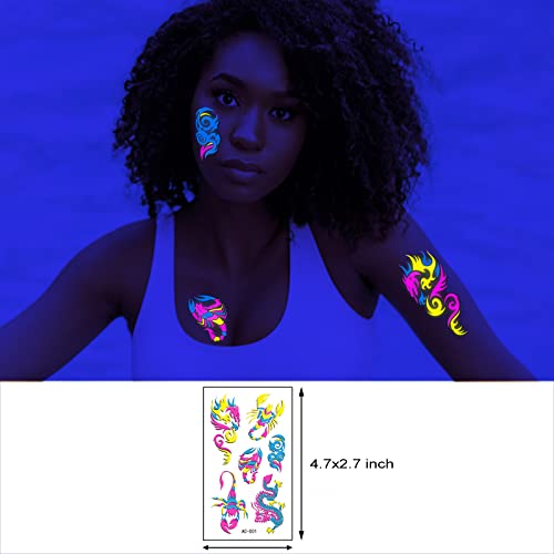 Maripabon Neon Dragon Scorpion Temporary Tattoos 61 Pc Glow UV Body Art