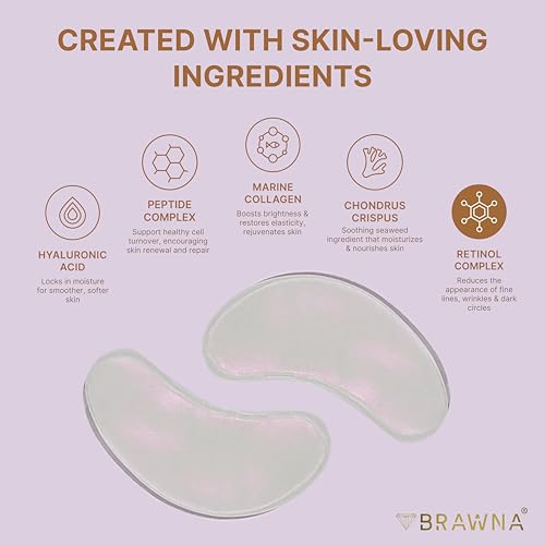 BRAWNA Pearl Under Eye Patches 24 Pairs Hydrogel Masks with Retinol & Collagen