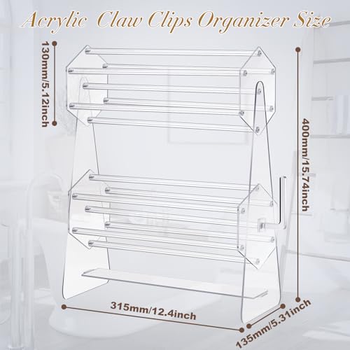 Hexagonal 2-Tier Acrylic Claw Clip Holder - 360 Degree Rotating Organizer
