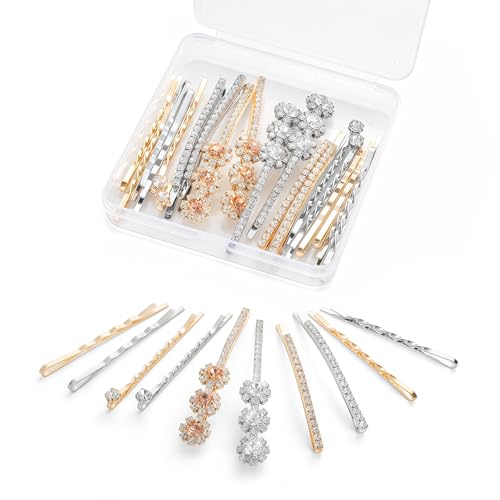 CubGreff 20Pcs Rhinestone Hair Pins Set – Gold & Silver Decorative Bobby Clips