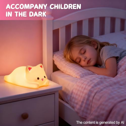 LOVERUIS Cat Night Light for Kids - Colorful Dimmable Nursery Lamp