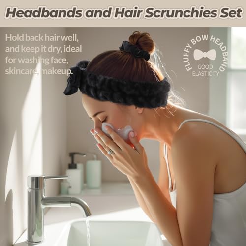 LEOBRO Spa Headband & Scrunchies Set - 6pcs in Black, White, Gray