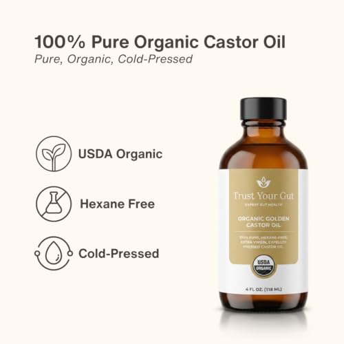 Trust Your Gut USDA Organic Castor Oil 4oz Glass Bottle - Cold Pressed & Pure