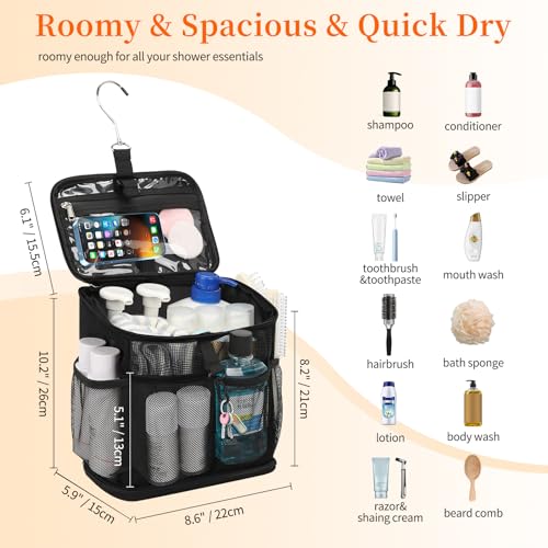 CUBETASTIC Portable Mesh Shower Caddy - Black, Quick Dry Tote for College, Gym & Travel