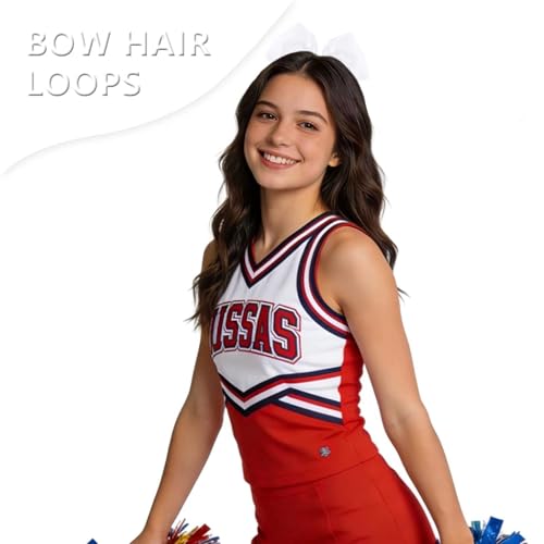 2pcs Cheer Bows for Cheerleaders Elastic Hair Bows - White, 8" Each by Shemboli