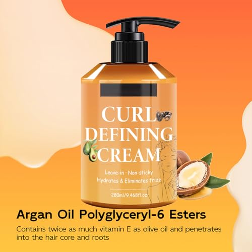 Yniquet Argan Oil Curl Defining Cream - Anti-Frizz Moisturizing Cream for Wavy & Curly Hair 9.46 FL OZ