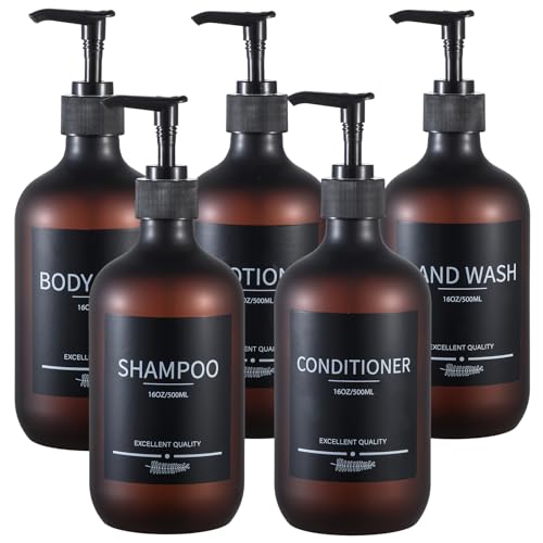 Refillable Matte Amber Shampoo and Conditioner Bottles, 16.9oz - 5 Pack
