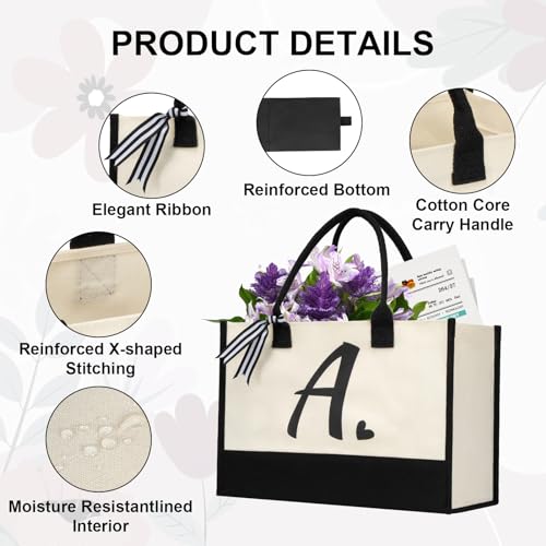 Personalized Initial Canvas Tote Bag - Custom Beach Bag Gift