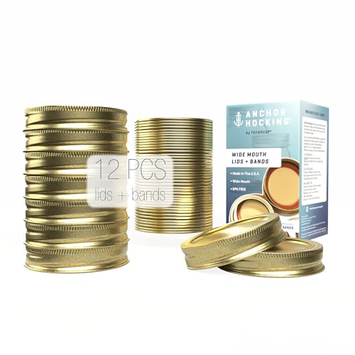 Tecnocap Wide Mouth Canning Lids & Bands - 12 Sets Red Gold