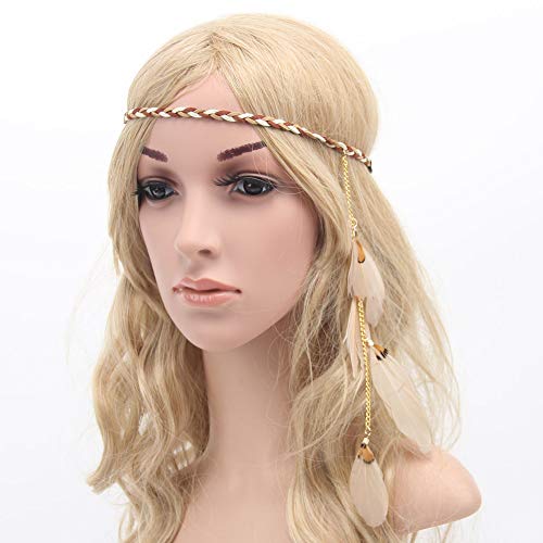 Khaki Boho Feather Headband for Women - Festival, Wedding, Costume Accessories