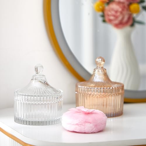 Tioncy 4 Pcs Body Powder Puff & Clear Amber Container Set - Simple Design