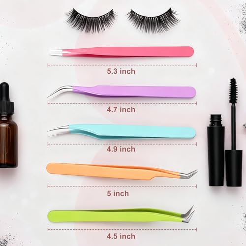5-Piece Eyelash Extension Tweezers Set - Precision for Lash Applications