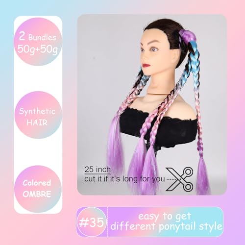 NOTICEME 25 Inch Colored Hair Ponytail Extensions with Tinsel - Pack of 2, Crazy Hair Day