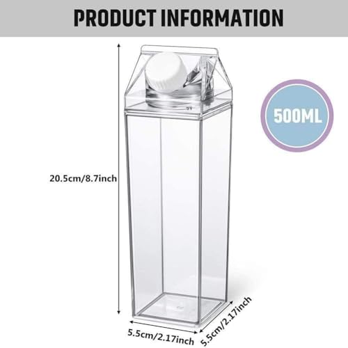 Howpinzz 2 Pack Milk Carton Water Bottles 17oz - BPA Free, Leak Proof