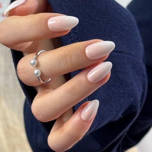 CurvLife Milky Veil White Medium Almond Press-On Nails - Soft Gel Kit