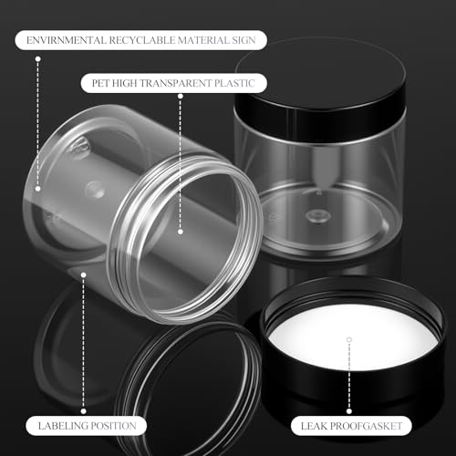 Patelai 60 Pcs 2 oz Black Plastic Containers with Lids