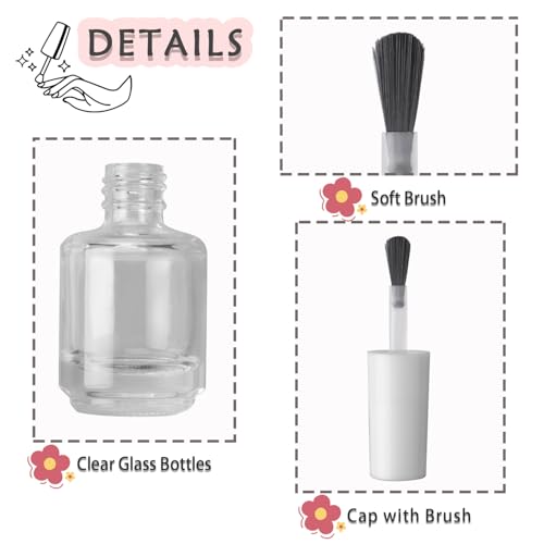 Agidea 15ml Empty Nail Polish Bottles with Paddle Brush - 6 Pack