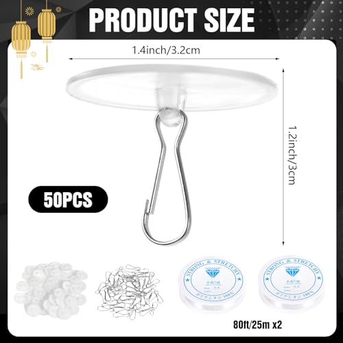 50-Pack Self-Adhesive Ceiling Hooks with 160ft Fishing Line