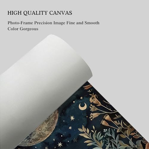 Botanical Canvas Wall Art Set - Celestial Moon & Floral Prints 16x24