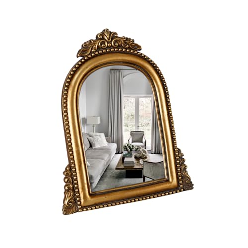 OIGUMR Vintage Gold Arched Mirror 9.6x6.5 Inch Baroque Resin Frame - Wall Mount
