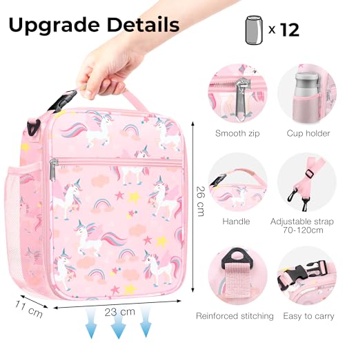 Clastyle Unicorn Insulated Lunch Bag for Kids - Large Pink Tote