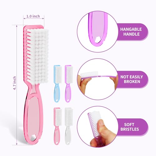12Pcs Clear Pink Handle Nail Cleaning Brushes for Manicure & Pedicure