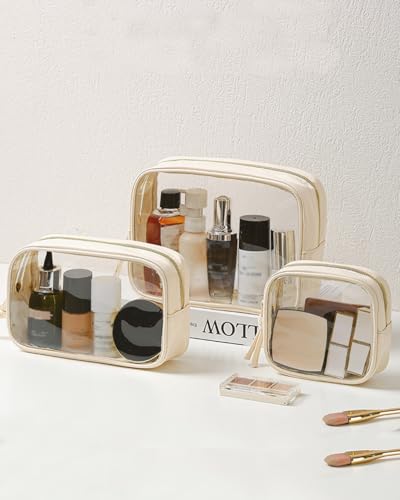 3Pcs Clear Makeup Bag Set for Travel - Waterproof White Set