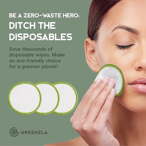 GREENZLA Reusable Makeup Remover Pads - 20 Bamboo Cotton Rounds