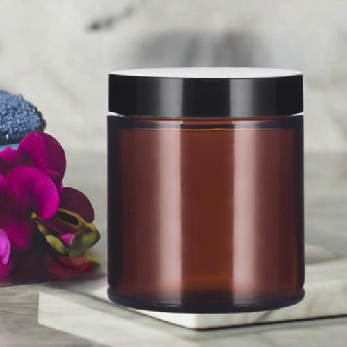 JUVITUS 4 oz Amber Glass Jar with Black Lid - Airtight Cosmetic Container (2 Pack)