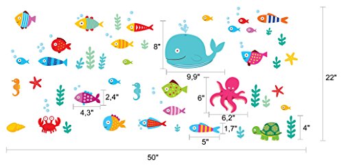 Ocean Fish Wall Decals - Cute Whale & Turtle Bathroom Stickers