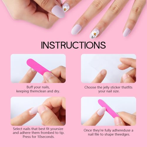 Green French Tip Press-On Nails | Floral Design, 24 Pcs