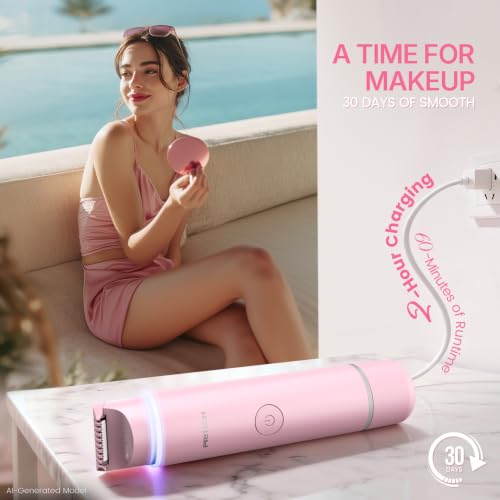 PRITECH Pink Bikini Trimmer for Women - Dual Head Hair Remover