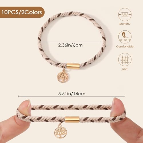 Boho Hair Tie Bracelets - 10 No Damage Ponytail Holders, 5 Styles