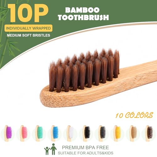 10-Pack Eco-Friendly Bamboo Toothbrushes with Soft Bristles