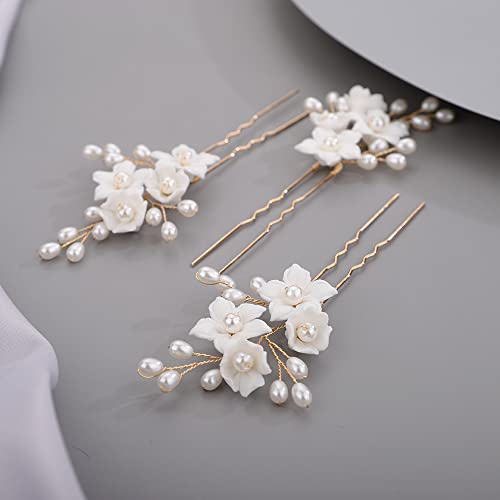 Gold Bridal Hair Pins with Pearls and Beads - Set of 3