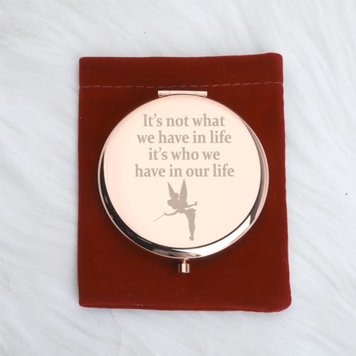Fairy Princess Makeup Mirror - Silver Engraved Stainless Steel Compact