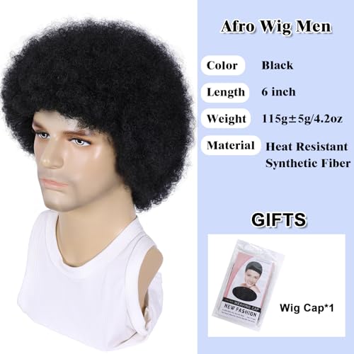 Black Afro Wig for Men & Women - 70s Disco Kinky Curly Costume