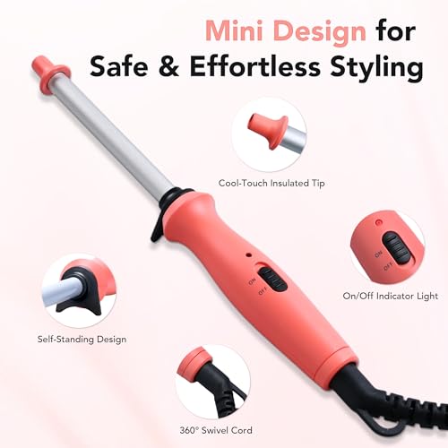 Ouphiny 3/8 Inch Mini Ceramic Curling Iron for Short Hair and Bangs
