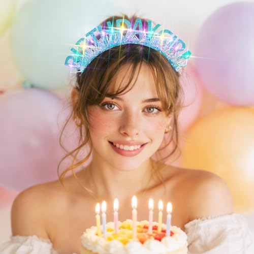 Aceorna Pink LED Birthday Girl Crown Headband with Glitter - Blue Variant