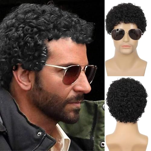Wiwige Men's Short Curly Afro Wig - Heat Resistant Synthetic Hair for Cosplay