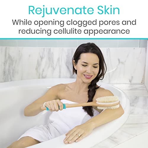 Vive Light Wood Back Scrubber for Shower - Long Handle Dry Body Brush