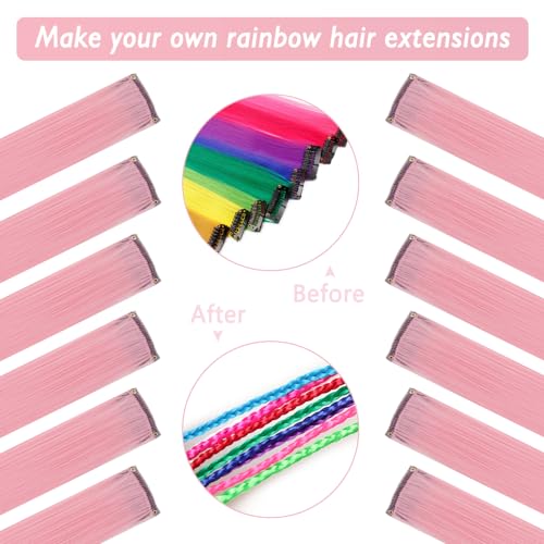 Light Pink Clip-In Hair Extensions - 20 Inch, 12 Pcs, Heat Resistant