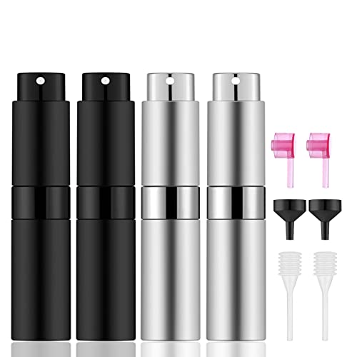 Lil Ray Black & Silver 8ml Portable Refillable Perfume Atomizer Spray Bottle (4 Pack)