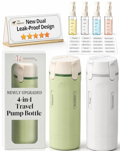 SNAGGED 4-in-1 Travel Toiletry Dispenser - Leak-Proof Refillable Bottles
